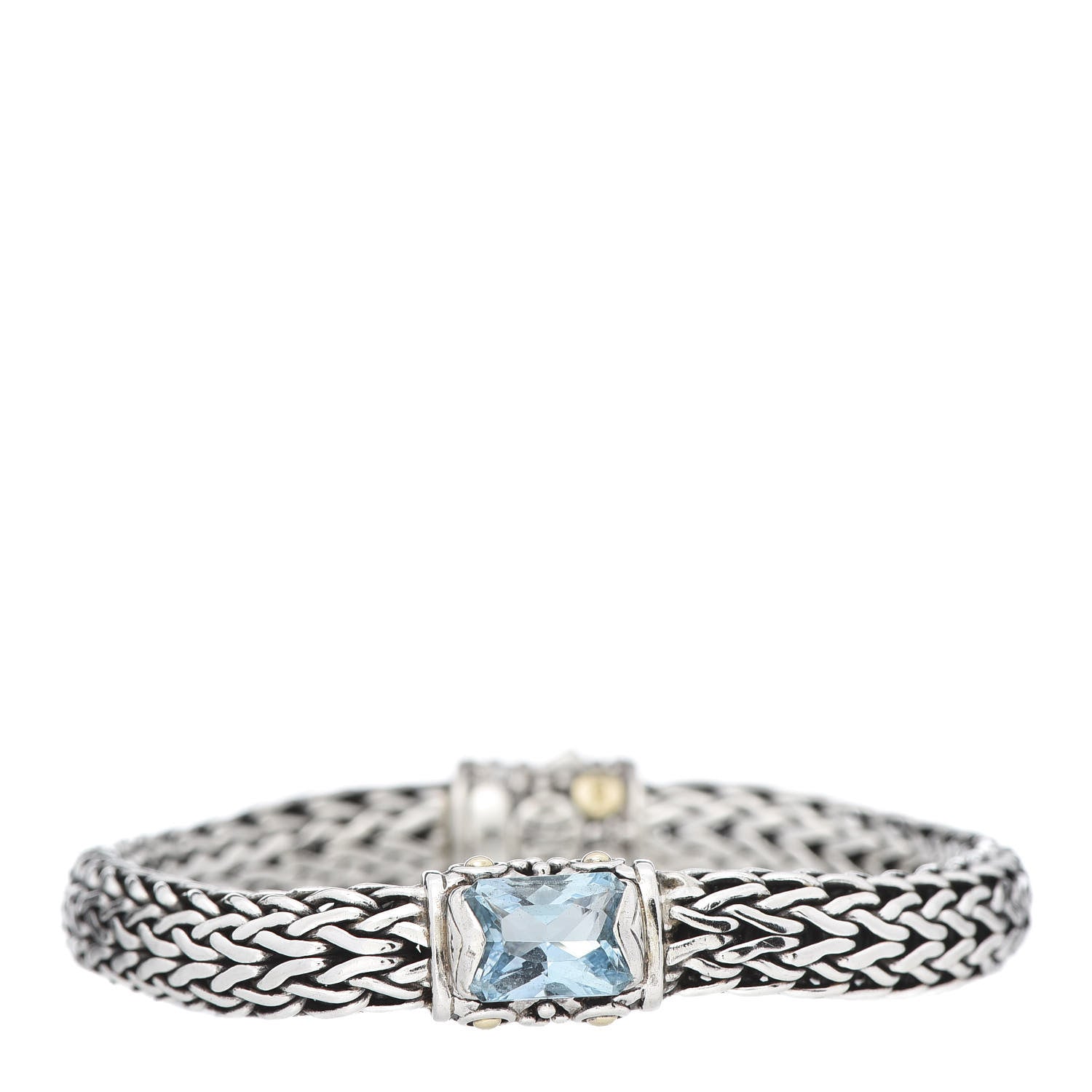 John Hardy Sterling Silver 18K Yellow Gold Blue Topaz 6.5mm Classic Chain Bracelet 1 of 4
