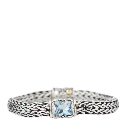 John Hardy Sterling Silver 18K Yellow Gold Blue Topaz 6.5mm Classic Chain Bracelet 1 of 4