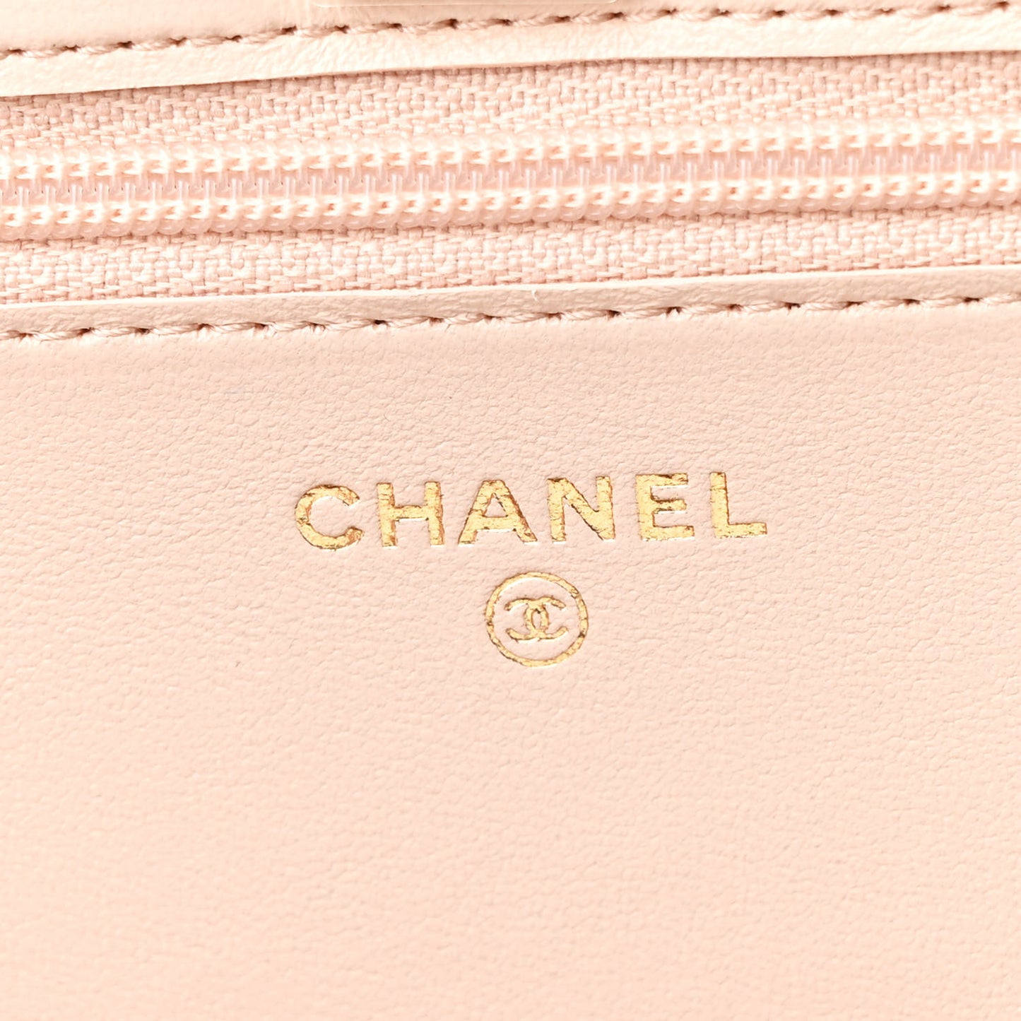 Lambskin Quilted CC Pearl Crush Wallet on Chain WOC Light Beige