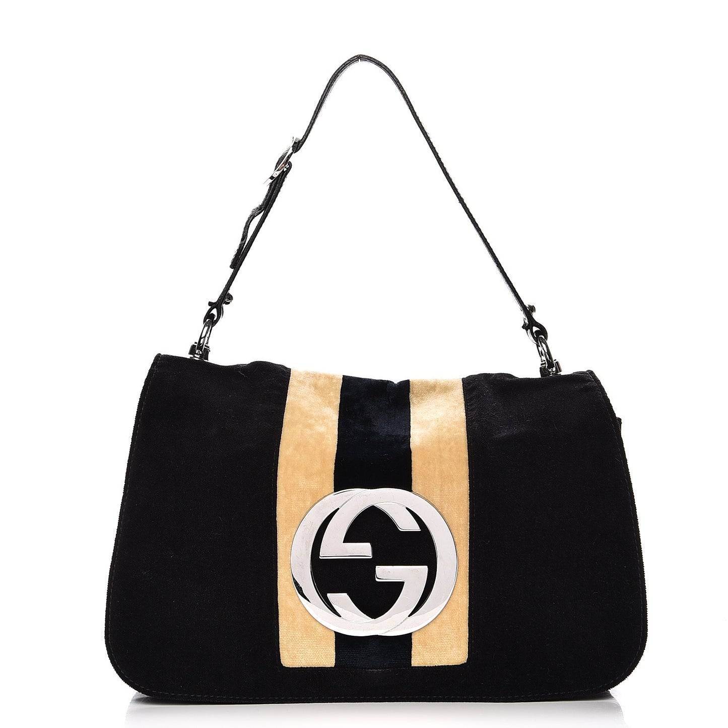 Velvet Web Blondie Medium Shoulder Flap Bag Black White