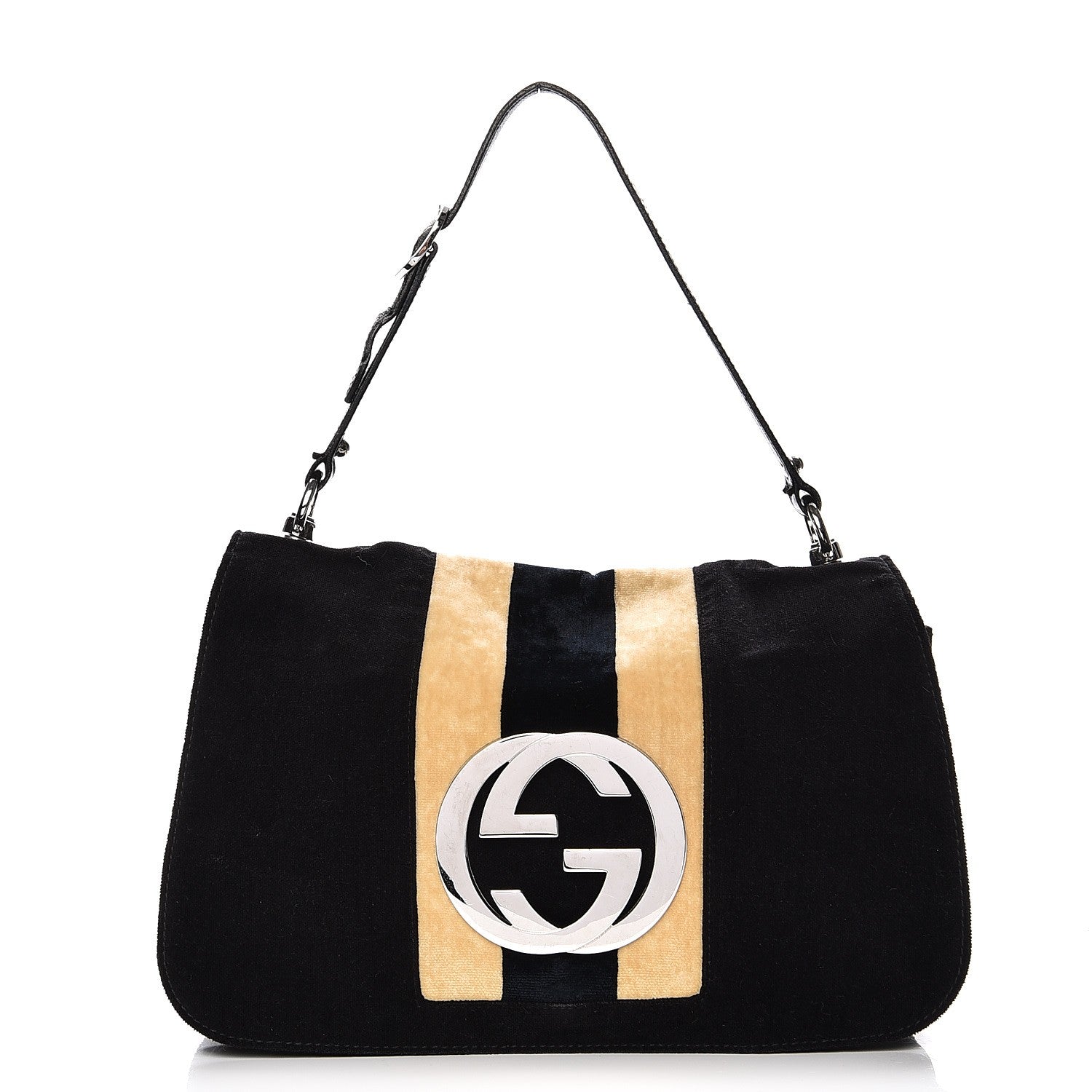 Gucci Velvet Web Blondie Medium Shoulder Flap Bag Black White 1 of 11