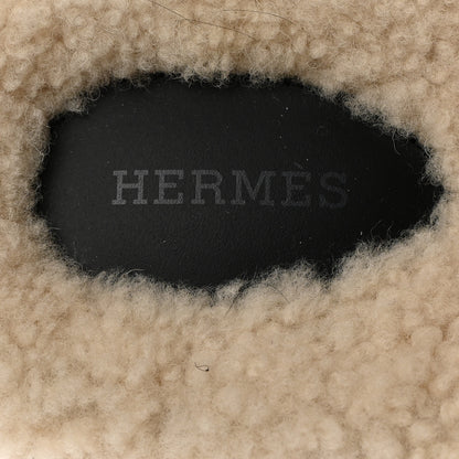 Hermes Calfskin Woolskin Mens Chypre Sandals 42 Black Ecru 6 of 9