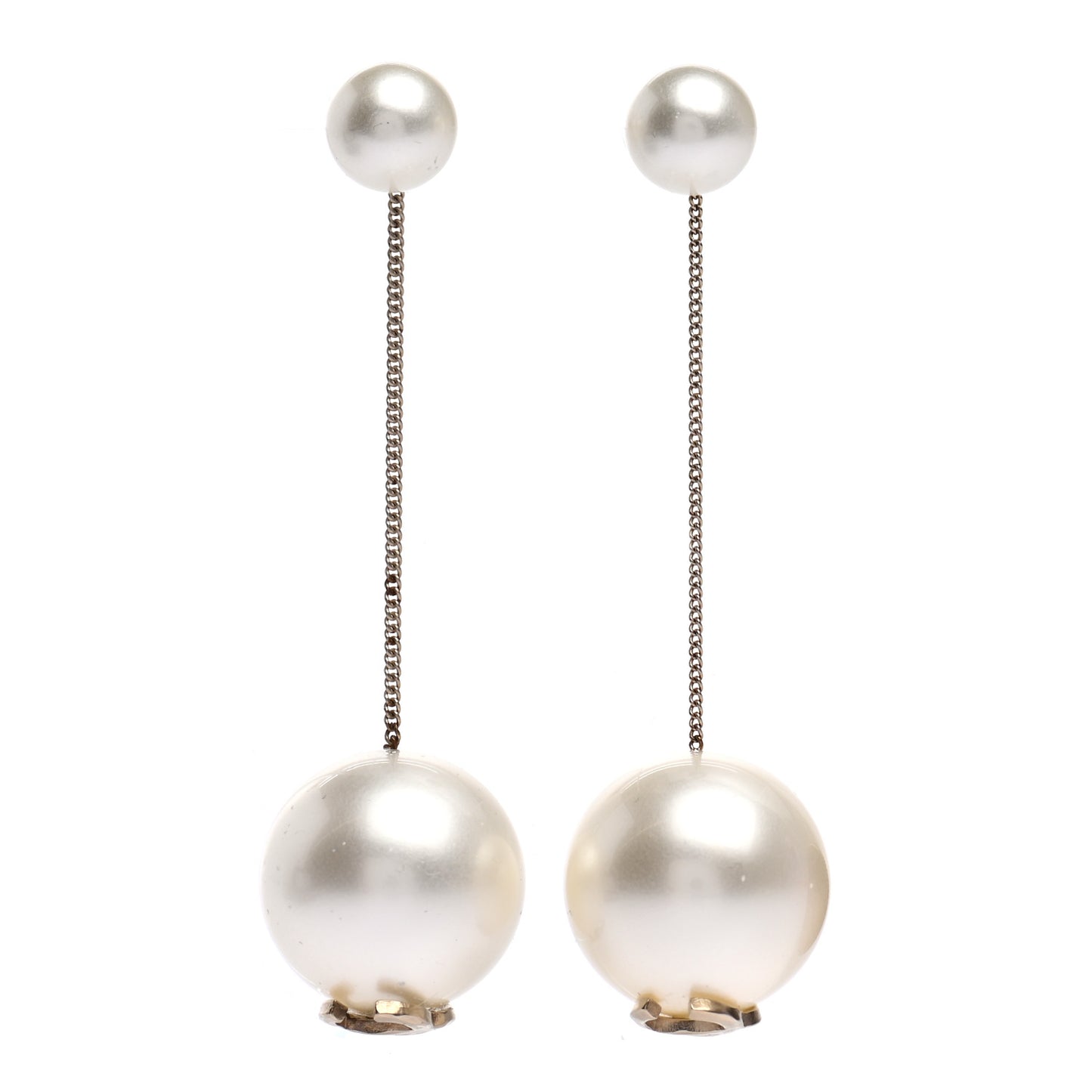 Pearl CC Chain Drop Earrings Gold