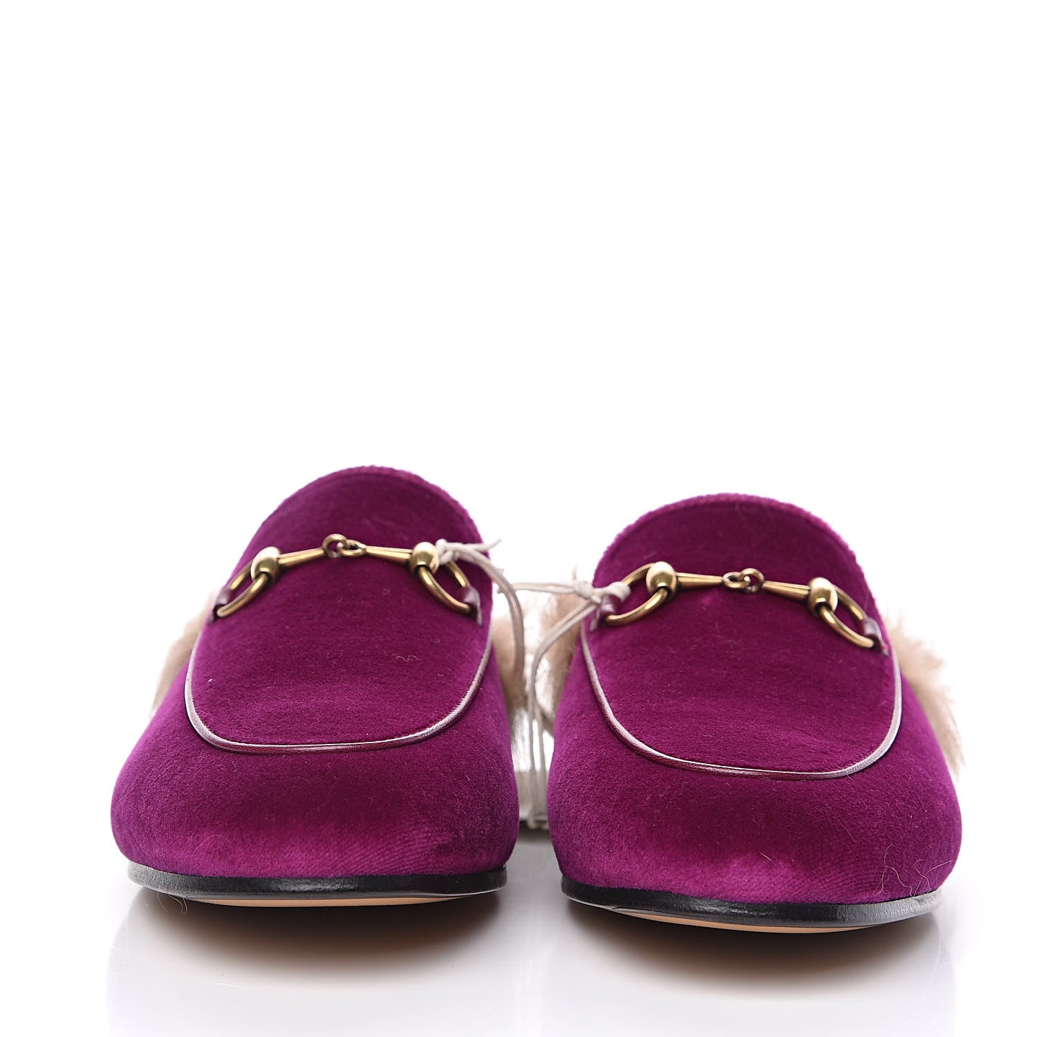 Gucci Velvet Fur Womens Princetown Slippers 36 Fucsia Violet Cyclamen Natural 2 of 8