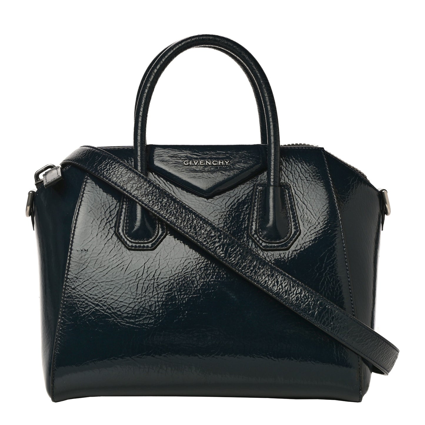 Textured Patent Calfskin Small Antigona Storm Blue