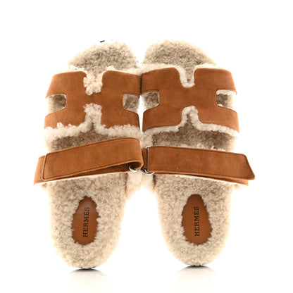 Hermes Suede Goatskin Woolskin Womens Chypre Sandals 40 Naturel Ecru 2 of 8