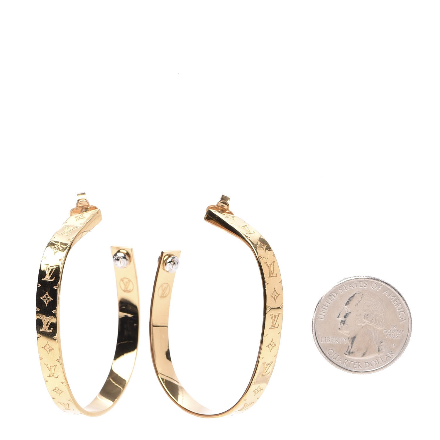 Louis Vuitton Nanogram Hoop Earrings Gold 2 of 10