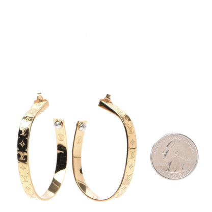 Louis Vuitton Nanogram Hoop Earrings Gold 2 of 10