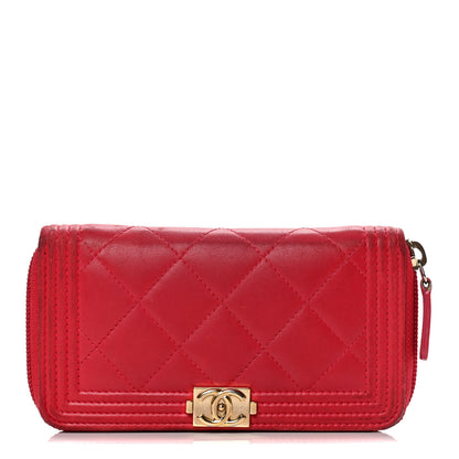 Chanel Lambskin Quilted Small Boy Zip Around Wallet Red 1 of 5