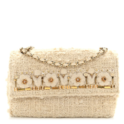 Chanel Tweed Flower Embroidered Flap Bag Ecru White 1 of 11
