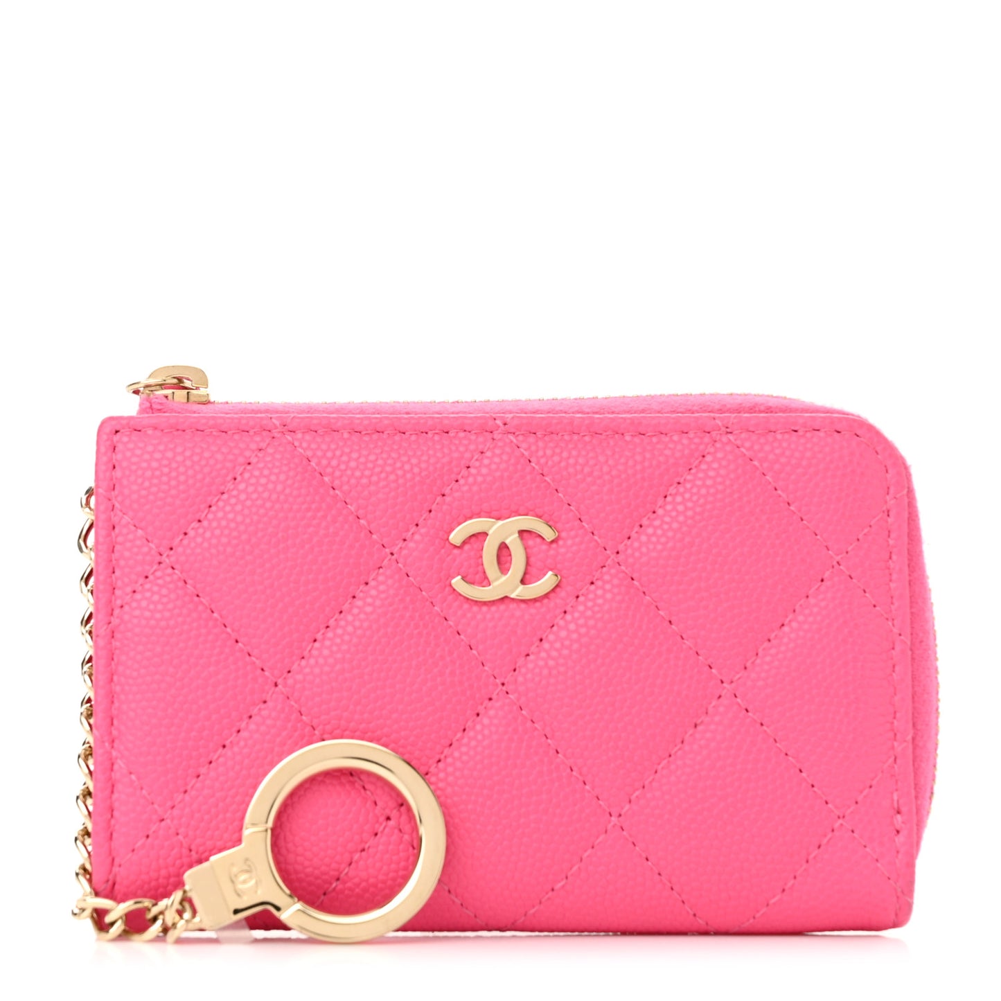 Caviar Quilted Zipped Key Holder Case Pink