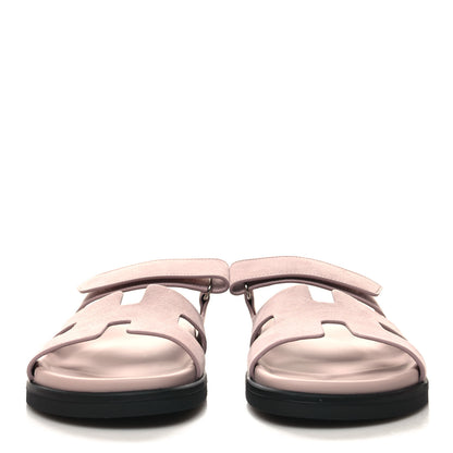 Hermes Suede Goatskin Womens Chypre Sandals 38 Rose Porcelaine 2 of 9