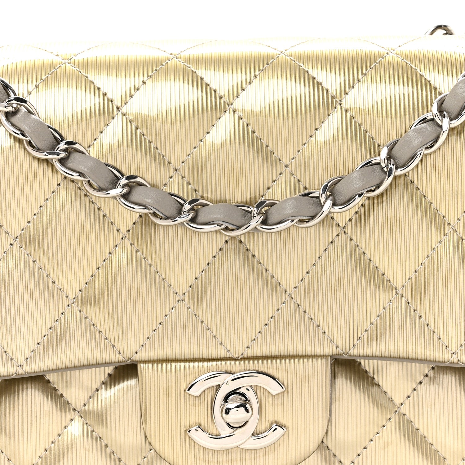 Chanel Striated Patent Quilted Medium Double Flap Gold 8 of 11