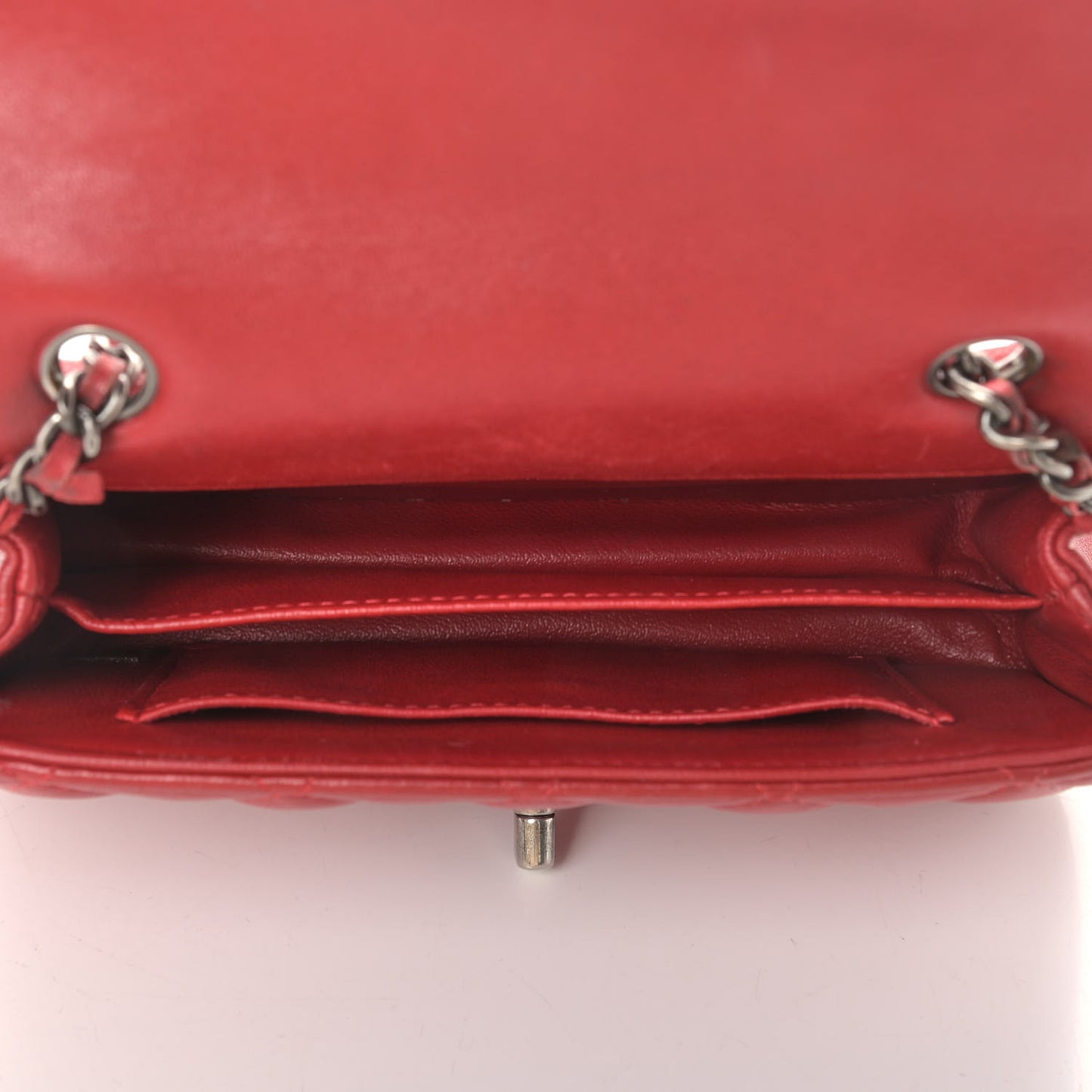 Lambskin Quilted Extra Mini Rectangular Flap Red