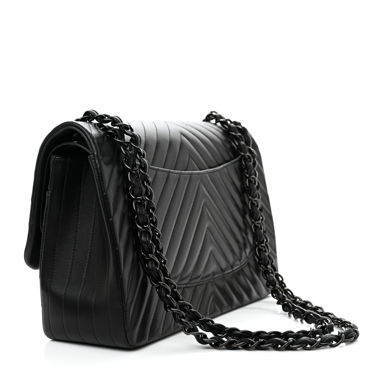 Chanel Lambskin Chevron Quilted Jumbo Double Flap So Black 3 of 11