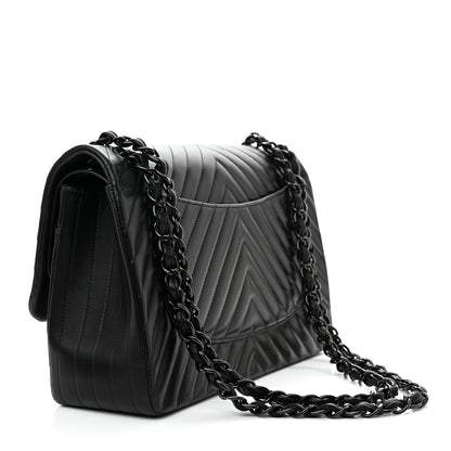 Chanel Lambskin Chevron Quilted Jumbo Double Flap So Black 3 of 11
