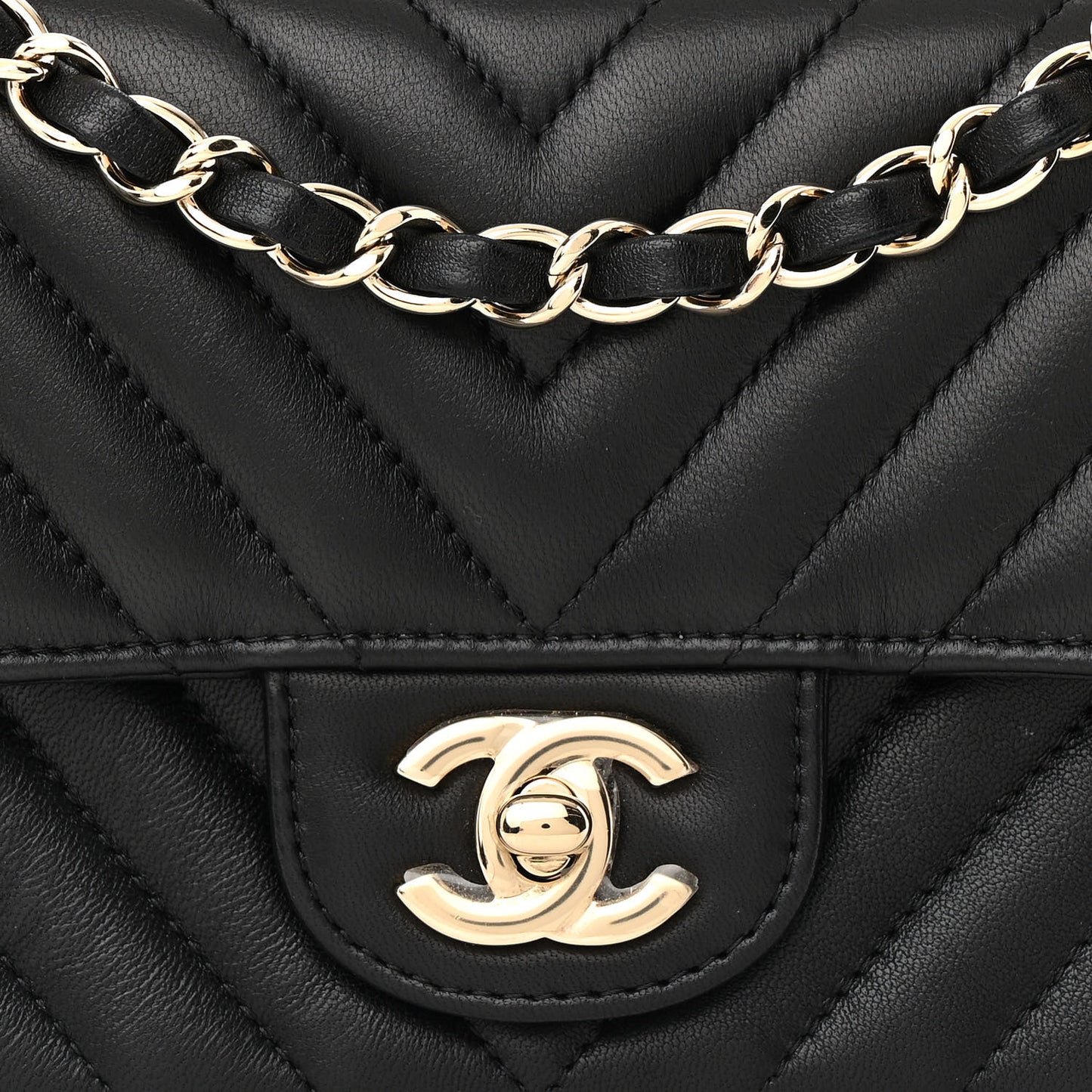 Lambskin Chevron Quilted Mini Rectangular Flap Black