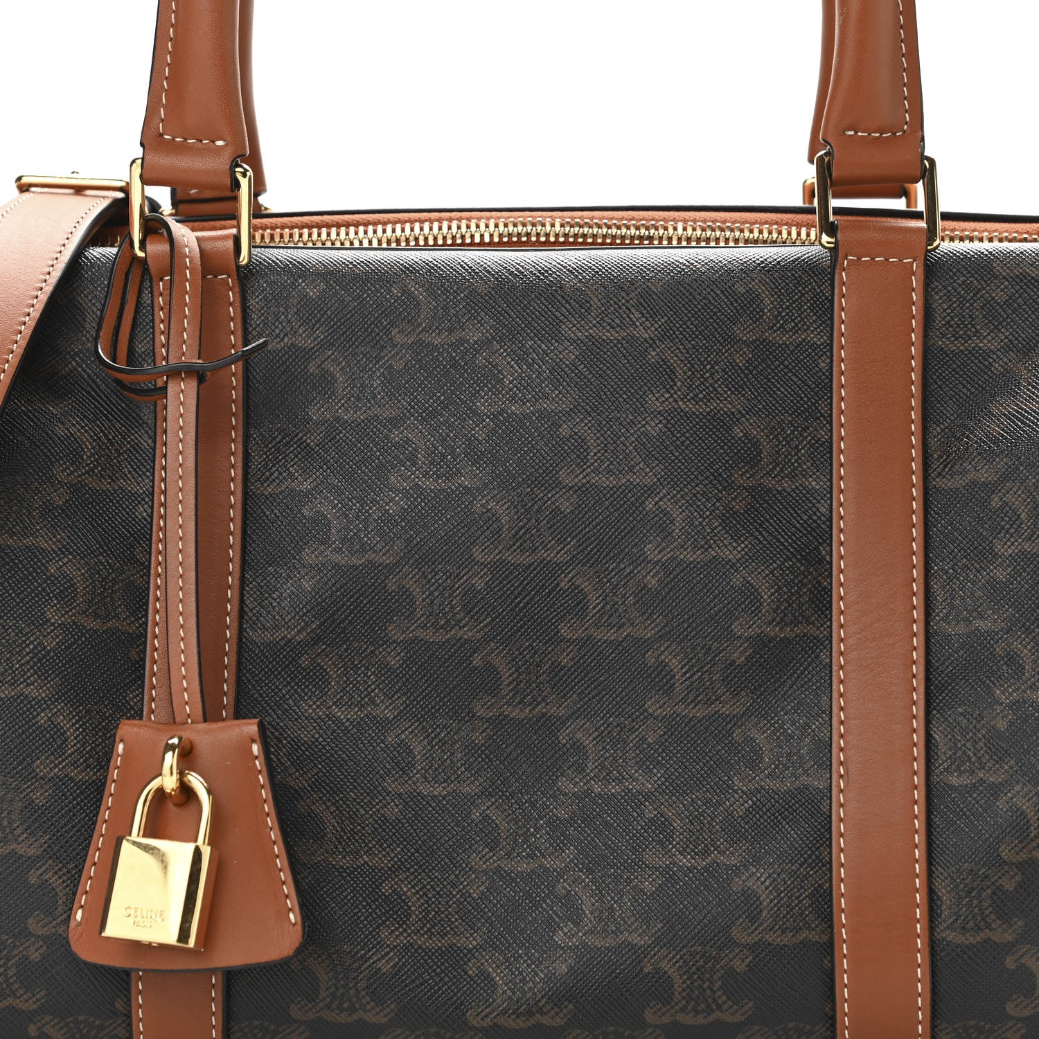 Celine Triomphe Canvas Calfskin Boston Bag Tan 8 of 22