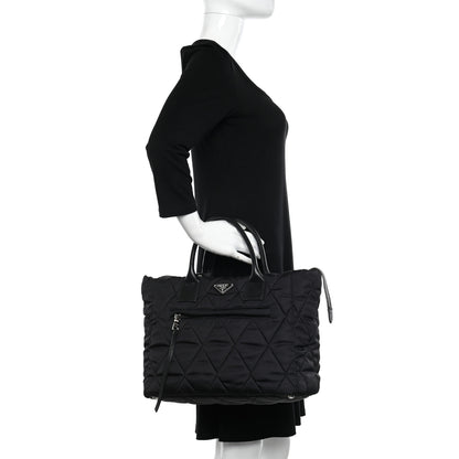 Prada Re-Nylon Nappa Triangle Quilted Padded Large Double Handled Zip Tote Black 2 of 9