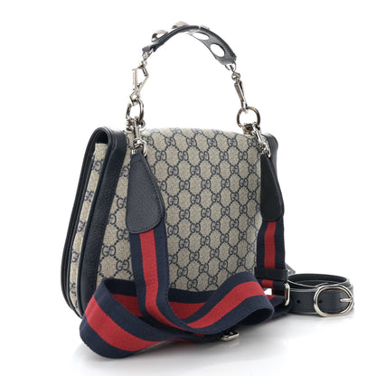 Gucci GG Supreme Monogram Textured Dollar Calfskin Web Medium Blondie Top Handle Shoulder Flap Bag Beige Blue 3 of 10