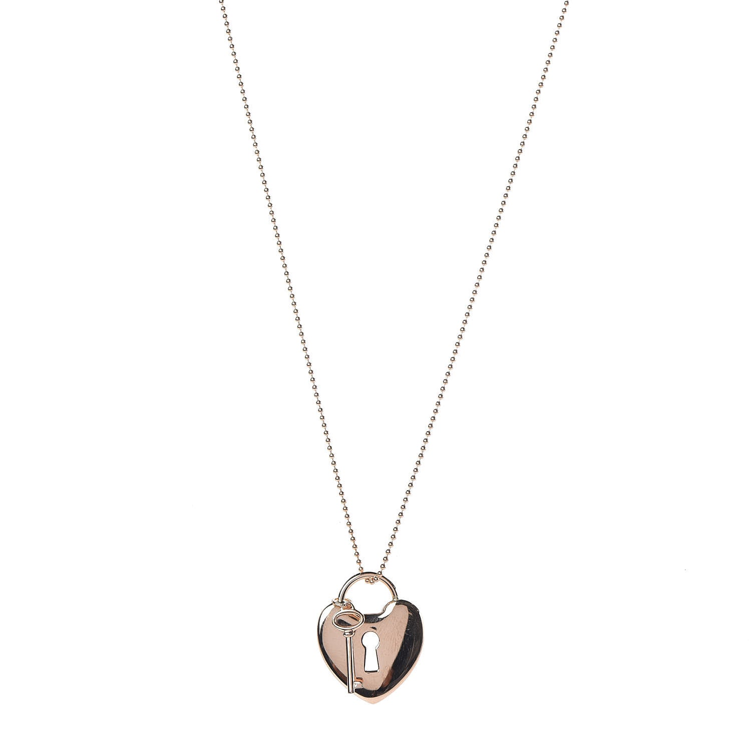 Tiffany 18K Rose Gold Heart Lock Key Pendant Necklace 1 of 7