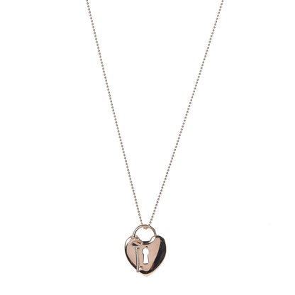 Tiffany 18K Rose Gold Heart Lock Key Pendant Necklace 1 of 7