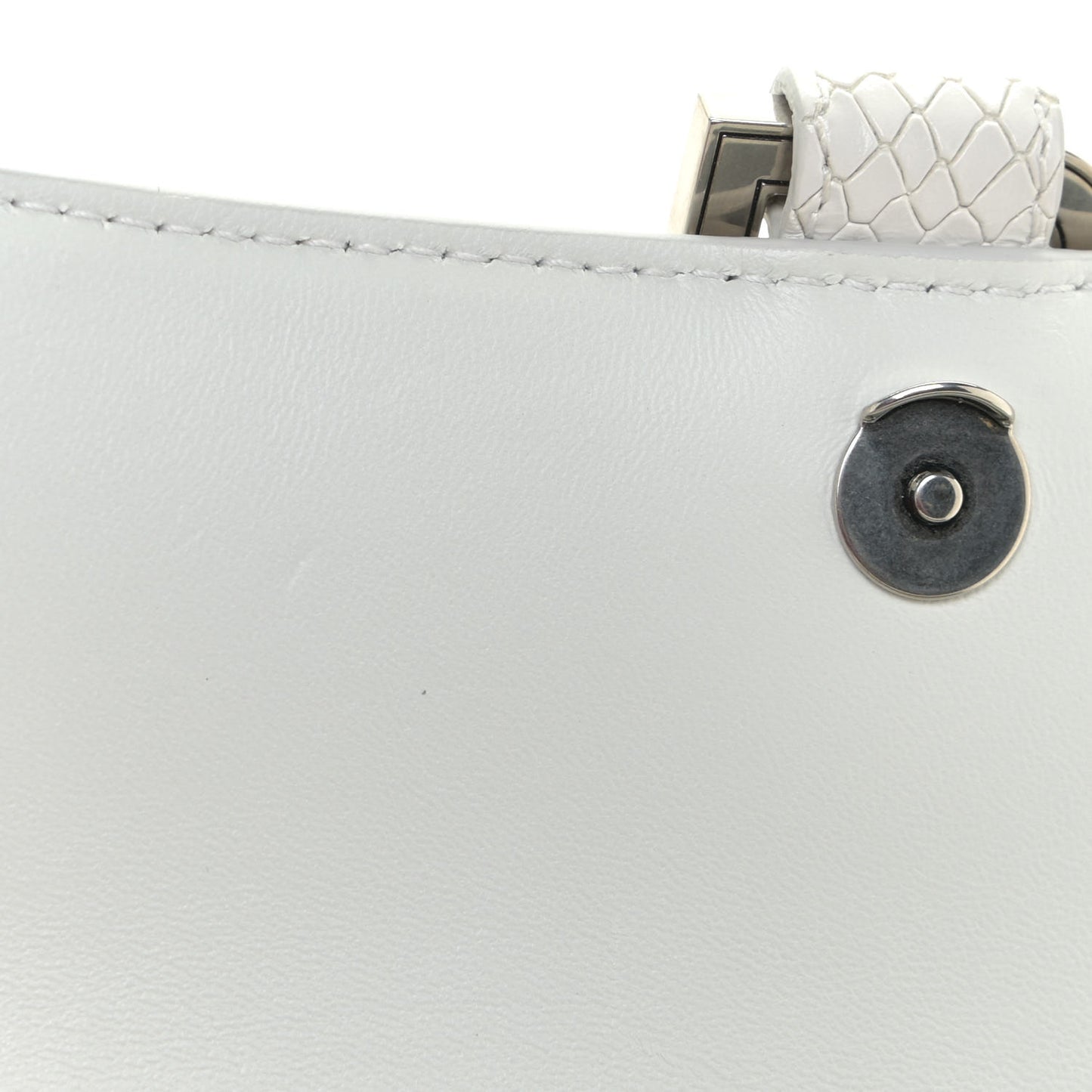 Calfskin Snake Embossed Small Hourglass Top Handle Bag White