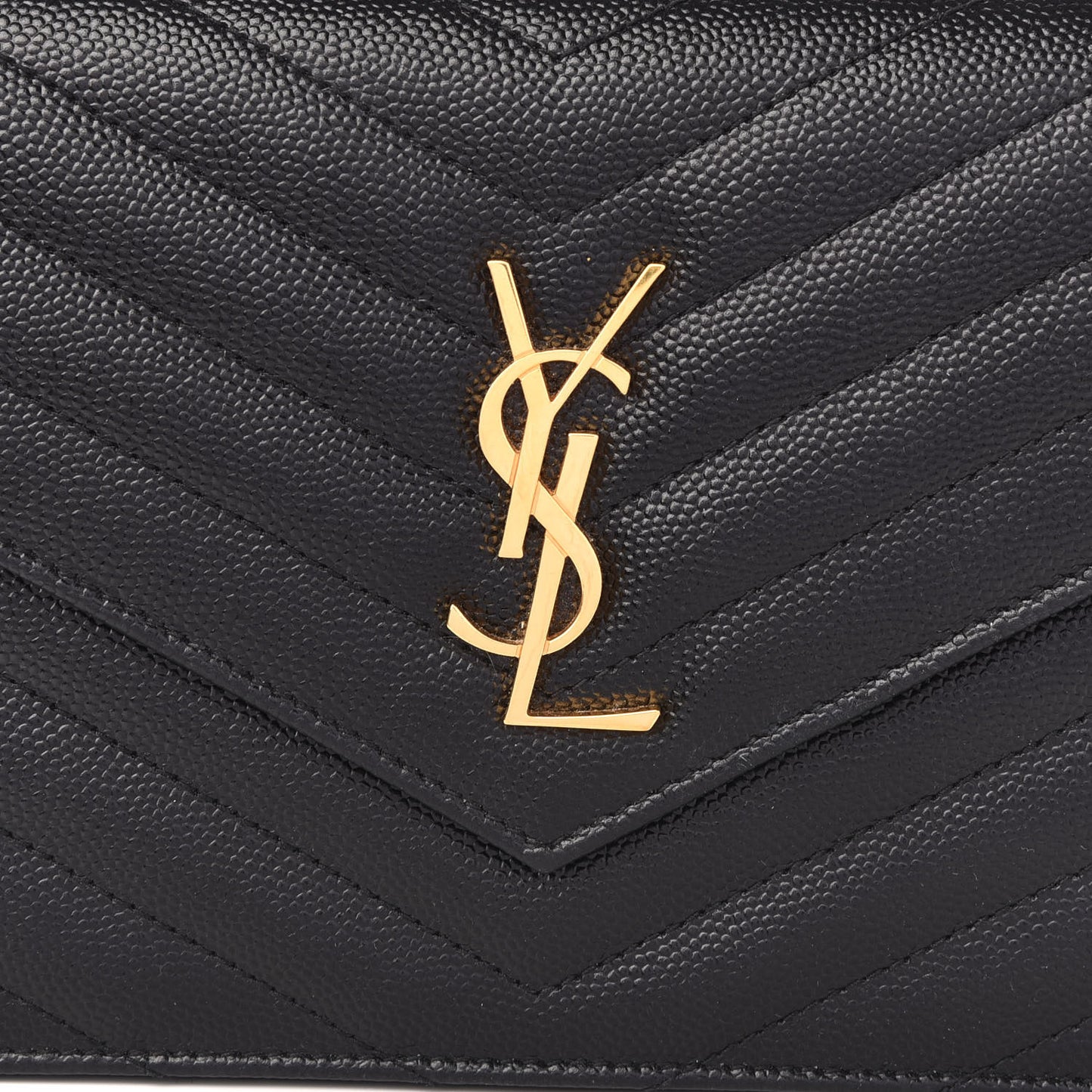 Grain De Poudre Matelasse Chevron Monogram Envelope Chain Wallet Black