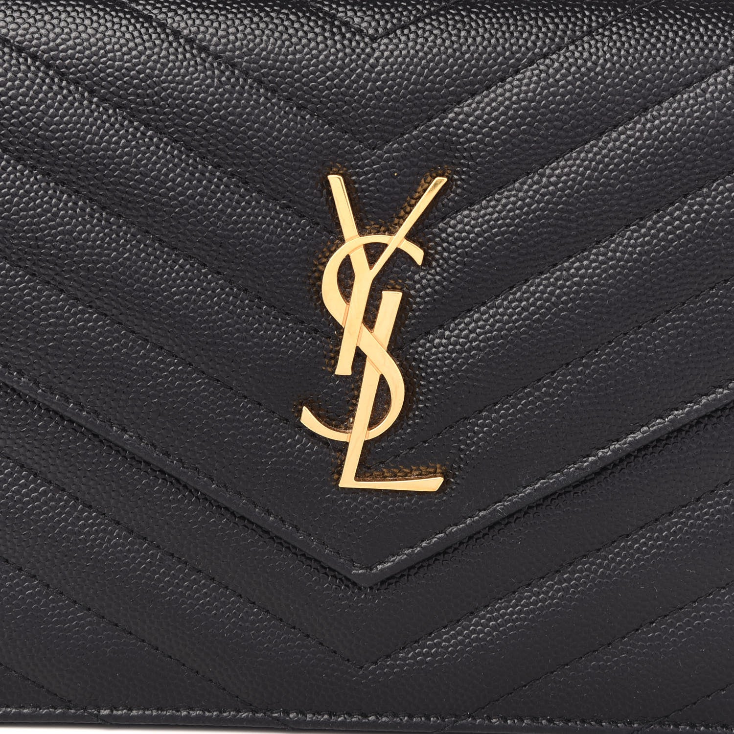 Saint Laurent Grain De Poudre Matelasse Chevron Monogram Envelope Chain Wallet Black 8 of 9