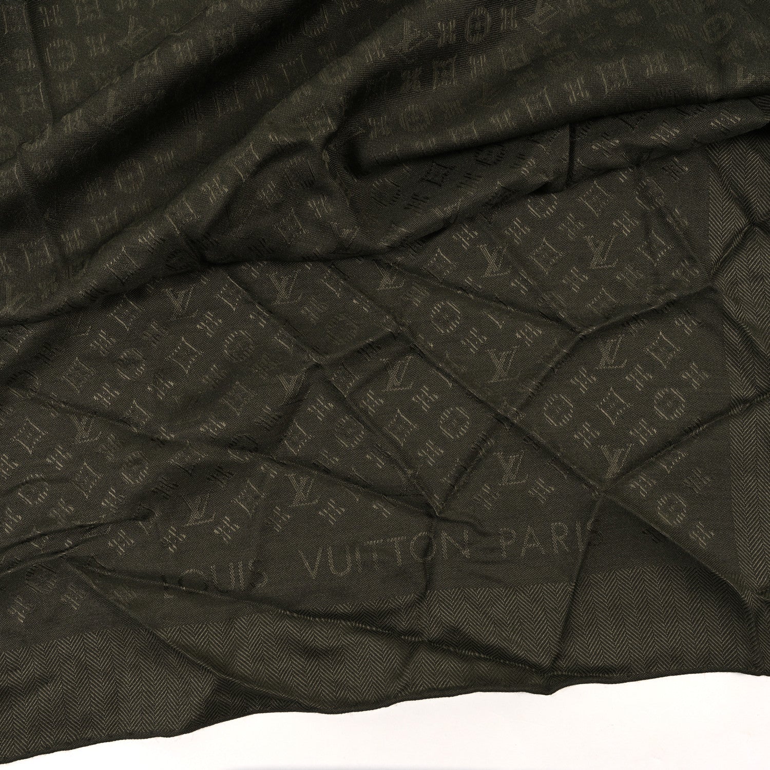 Louis Vuitton Wool Silk Monogram Evermore Shawl Kaki 3 of 3