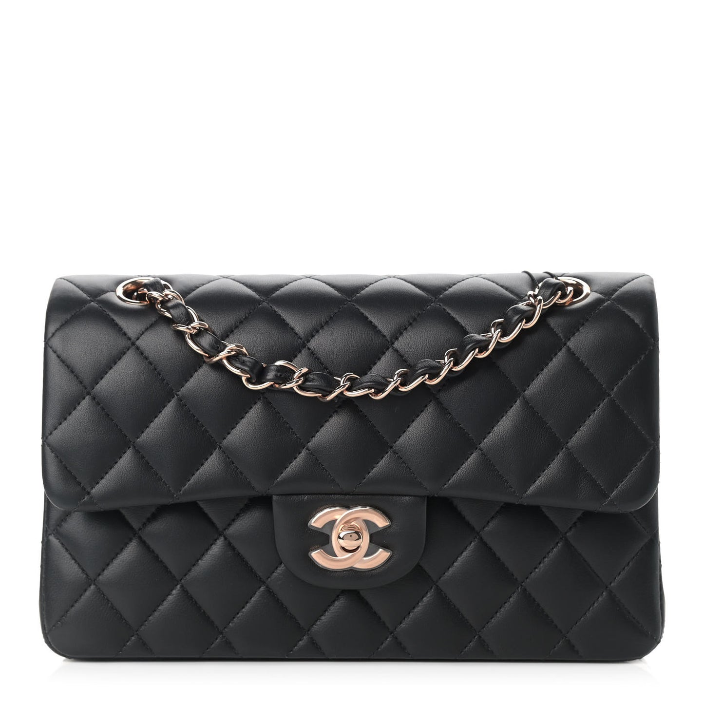 Lambskin Quilted Small Double Flap Black