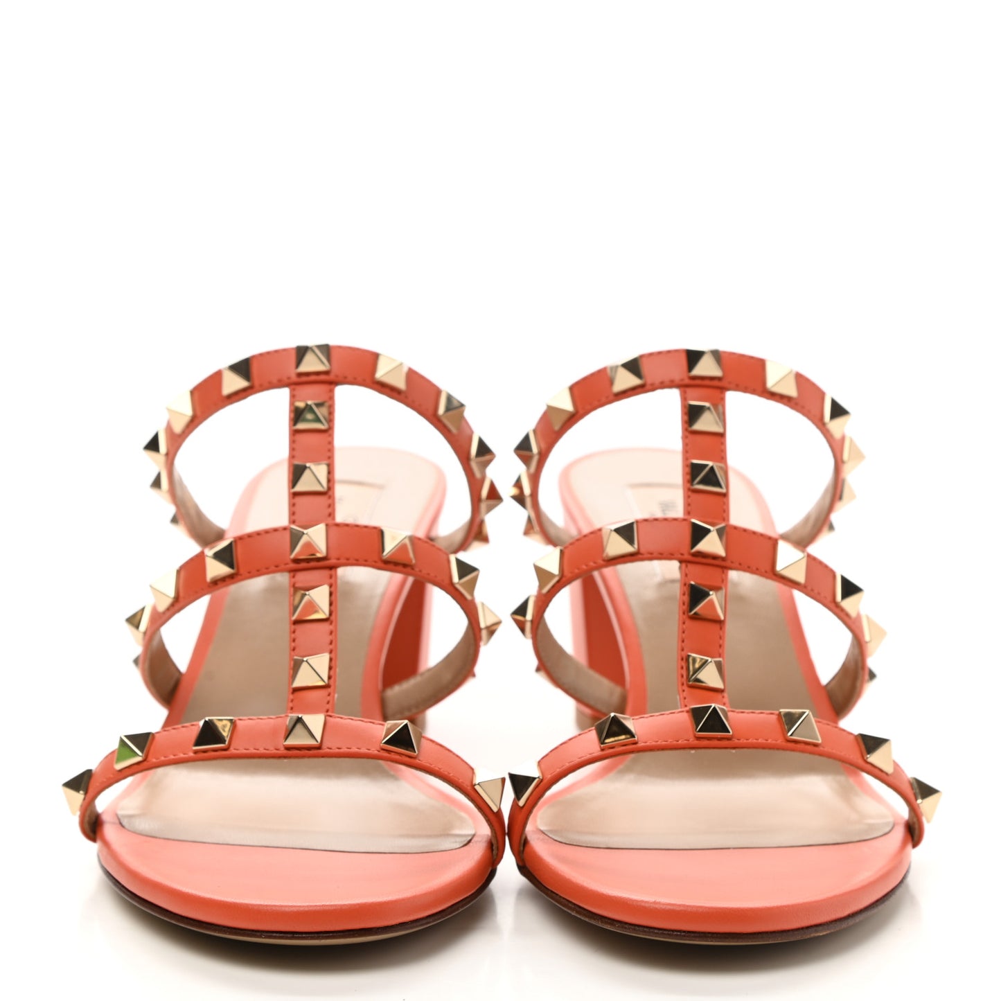 Calfskin Rockstud 60mm Caged Slide Sandals 38 Orange Zest