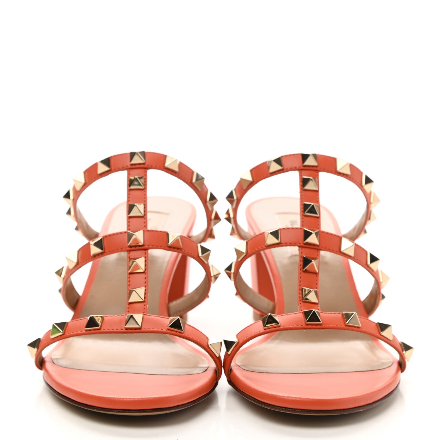 Valentino Garavani Calfskin Rockstud 60mm Caged Slide Sandals 38 Orange Zest 2 of 9
