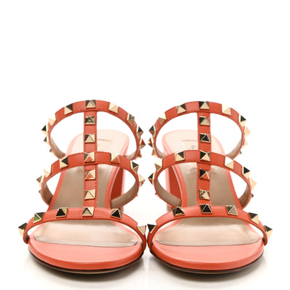 Valentino Garavani Calfskin Rockstud 60mm Caged Slide Sandals 38 Orange Zest 2 of 9