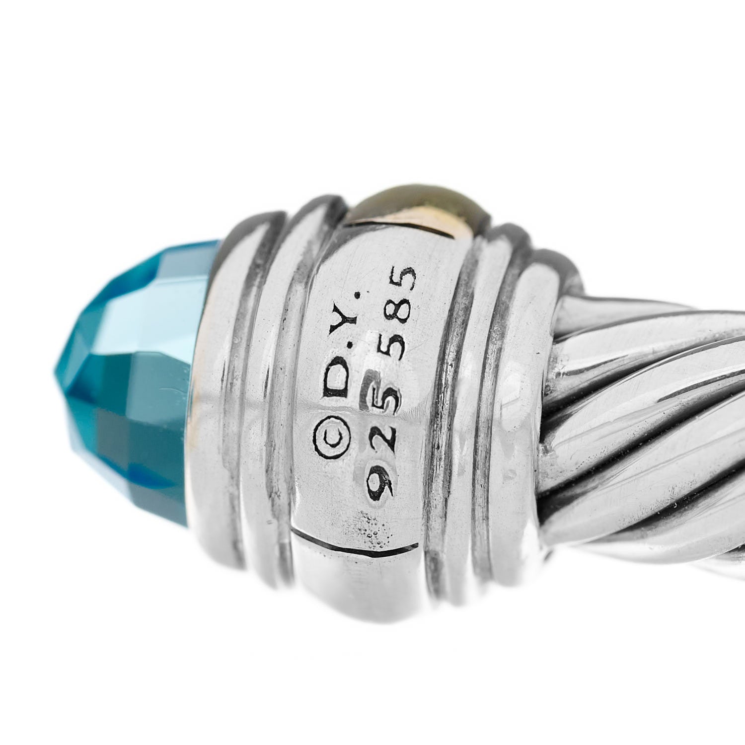 David Yurman Sterling Silver 14K Yellow Gold Blue Topaz 5mm Cable Classics Bracelet 6 of 6