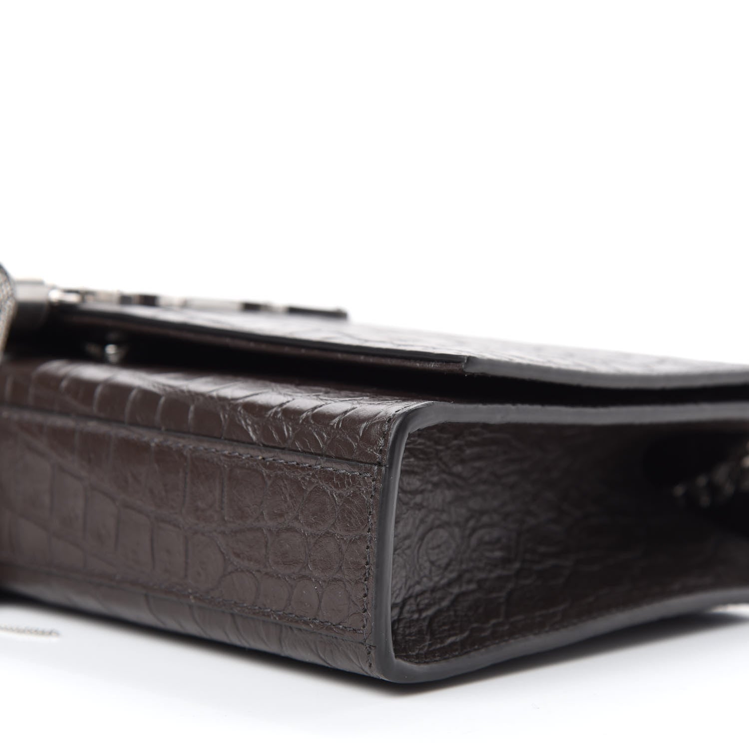 Saint Laurent Calfskin Crocodile Embossed Medium Classic Monogram Kate Tassel Satchel Earth Grey 7 of 10