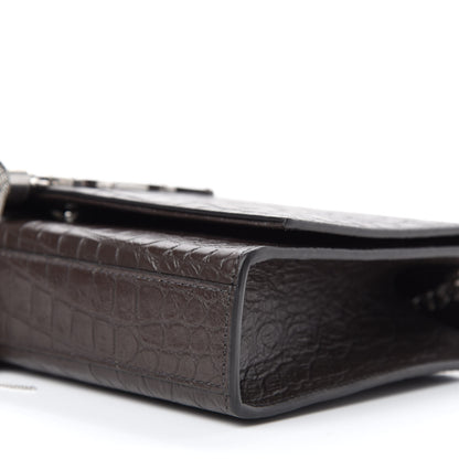 Saint Laurent Calfskin Crocodile Embossed Medium Classic Monogram Kate Tassel Satchel Earth Grey 7 of 10