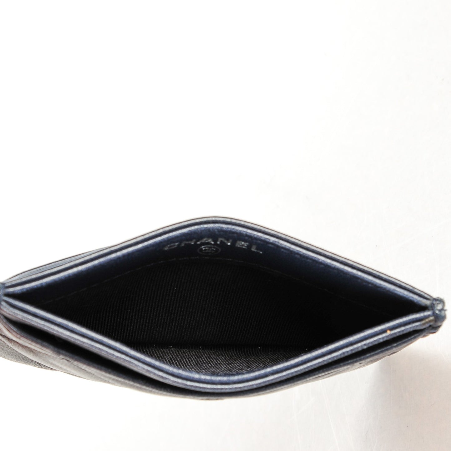 Lambskin Quilted Card Holder Navy Blue