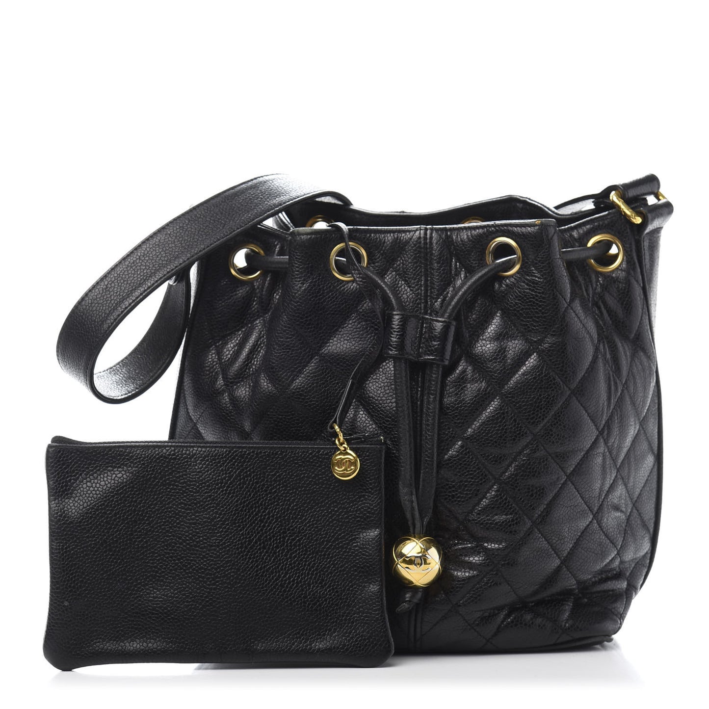 Caviar Quilted Drawstring Shoulder Bag Black