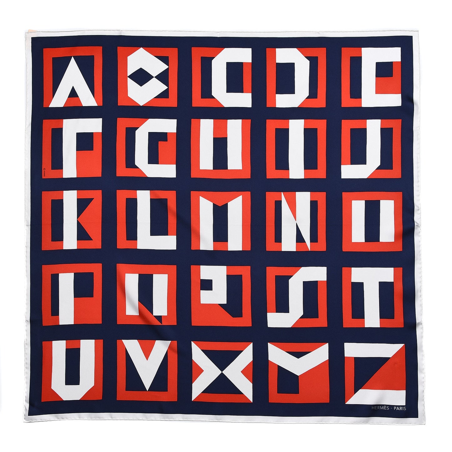 Silk Lettres Au Carre Scarf 90 Blanc Marine Rouge