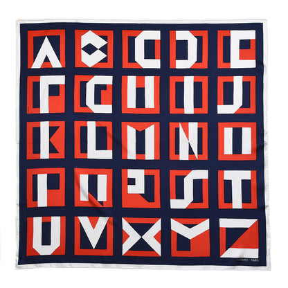 Hermes Silk Lettres Au Carre Scarf 90 Blanc Marine Rouge 1 of 4