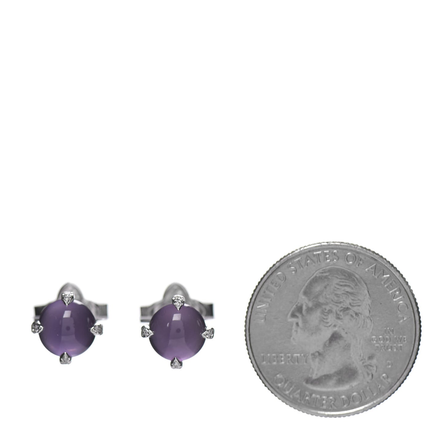 Sterling Silver Diamond Amethyst Cabochon 8mm Chatelaine Stud Earrings