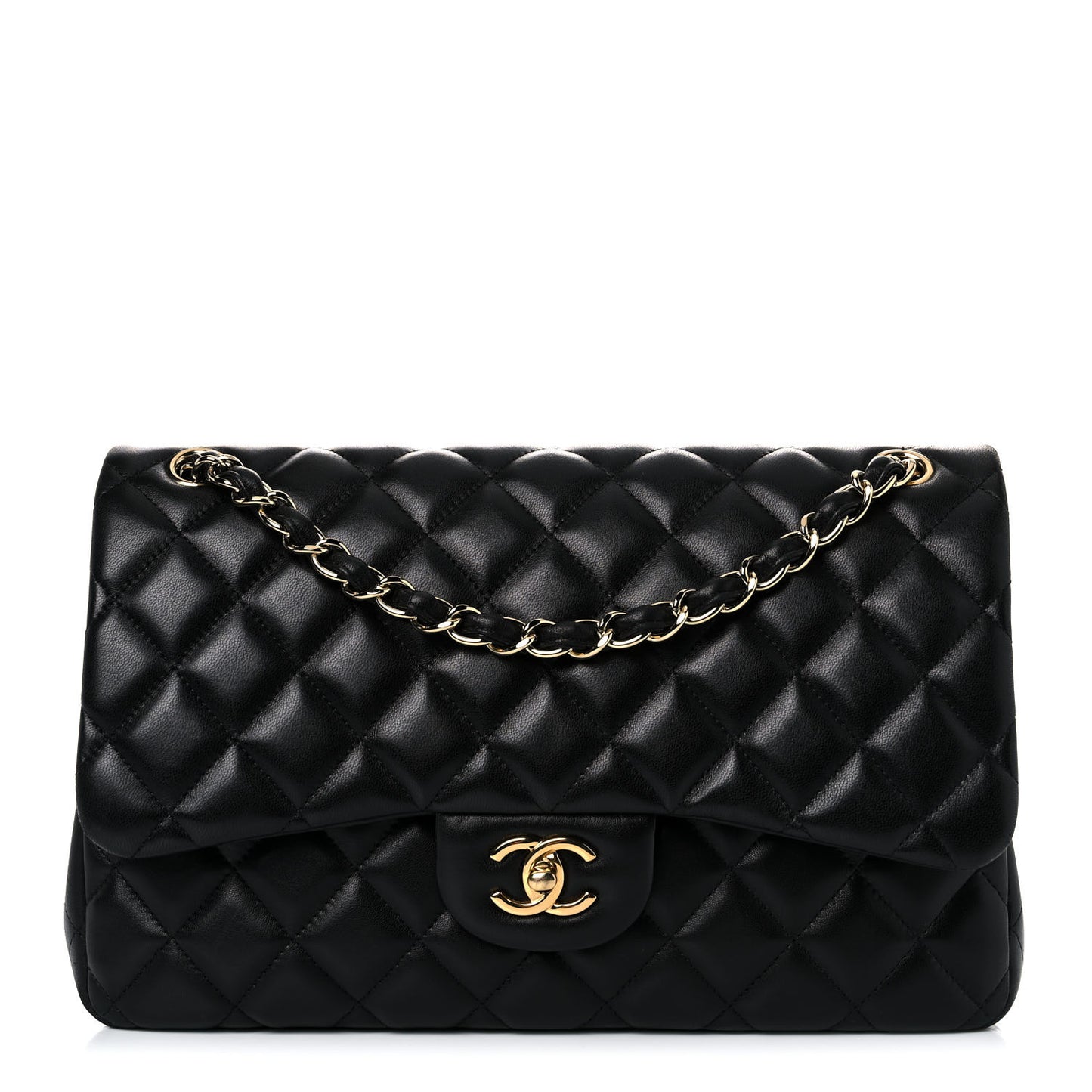 Lambskin Quilted Jumbo Double Flap Black