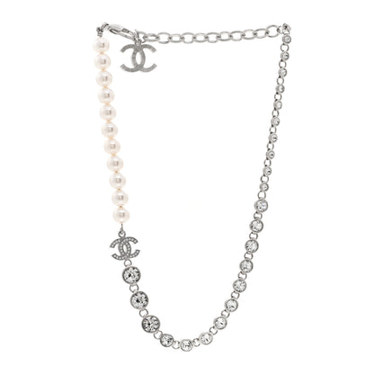 Chanel Pearl Crystal CC Choker Necklace Silver 3 of 5
