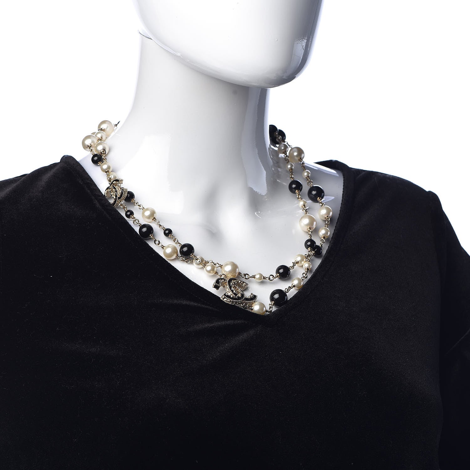 Chanel Pearl Bead Enamel CC Baroque Long Necklace Black Gold 2 of 5