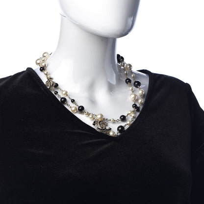 Chanel Pearl Bead Enamel CC Baroque Long Necklace Black Gold 2 of 5