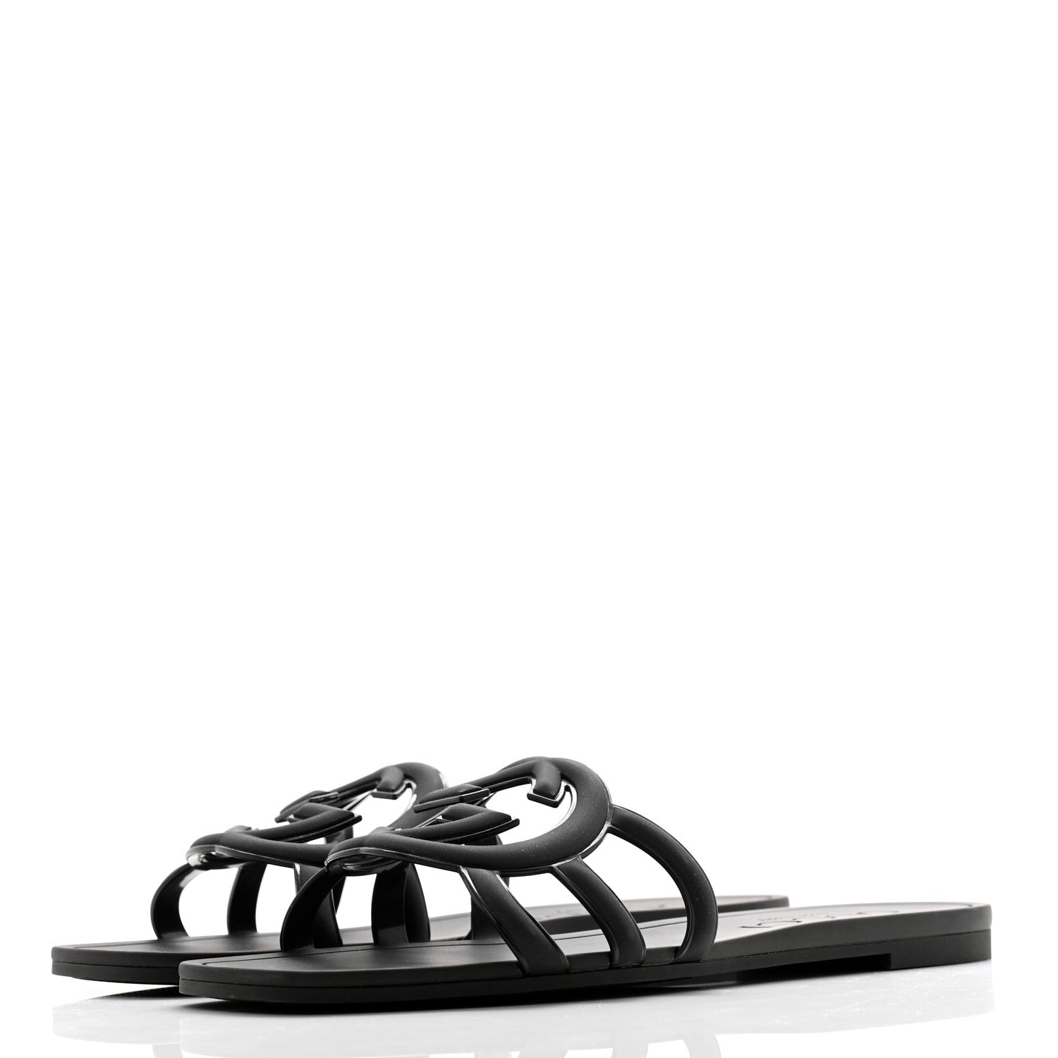 Gucci Rubber Womens Interlocking G Slide Sandals Black 3 of 9