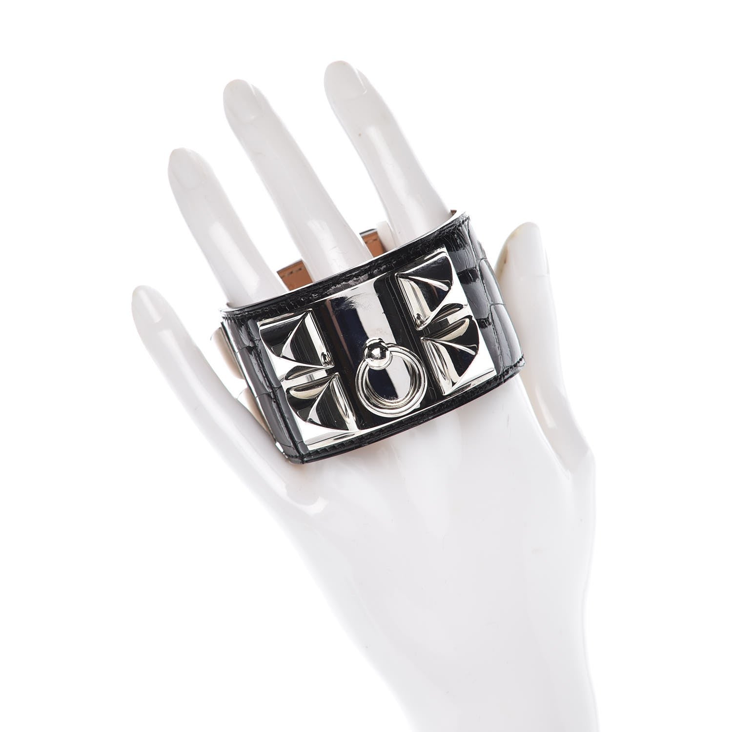 Hermes Shiny Alligator Collier de Chien CDC Bracelet S Black 2 of 6