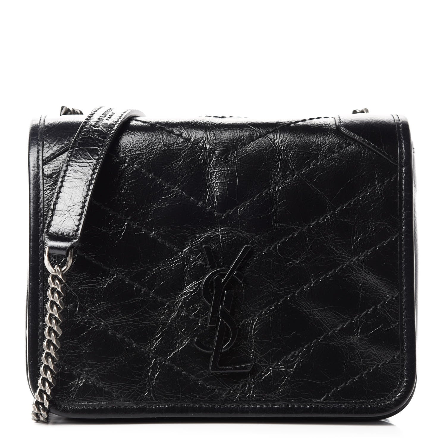 Saint Laurent Crinkled Calfskin Matelasse Monogram Niki Chain Wallet Black 1 of 10