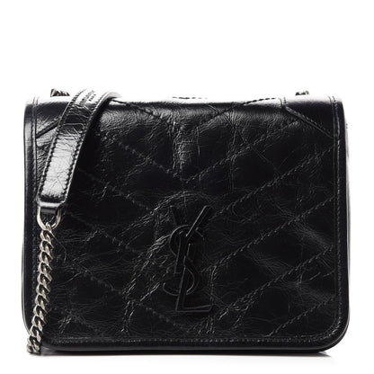 Saint Laurent Crinkled Calfskin Matelasse Monogram Niki Chain Wallet Black 1 of 10